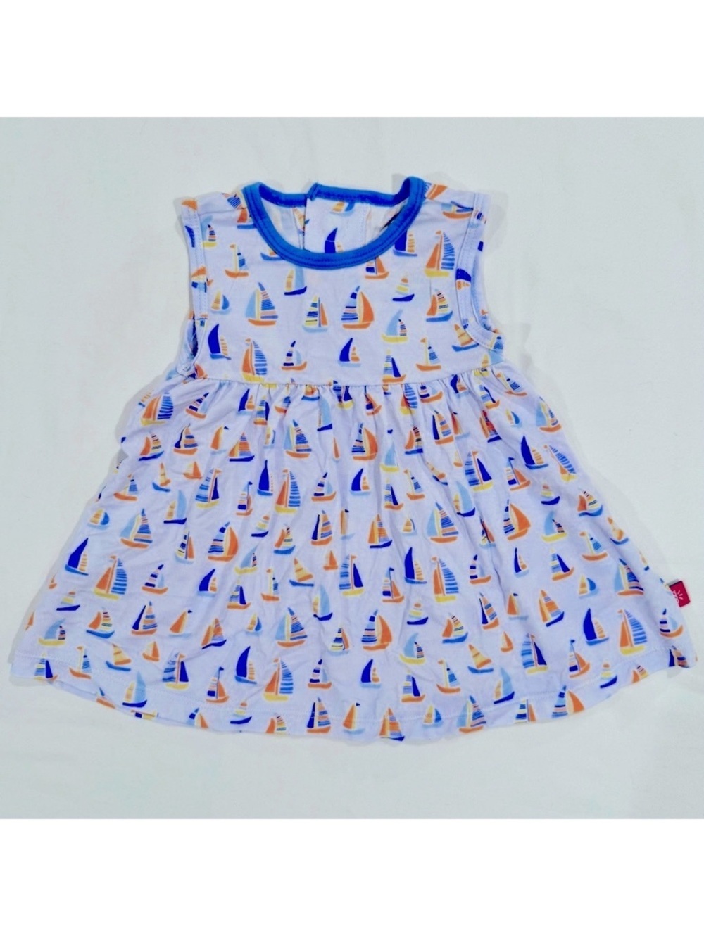 Magnetic Me Ruffle Dress Girls 0-3M Good Vibes on the Tide Sailboats Modal Blue